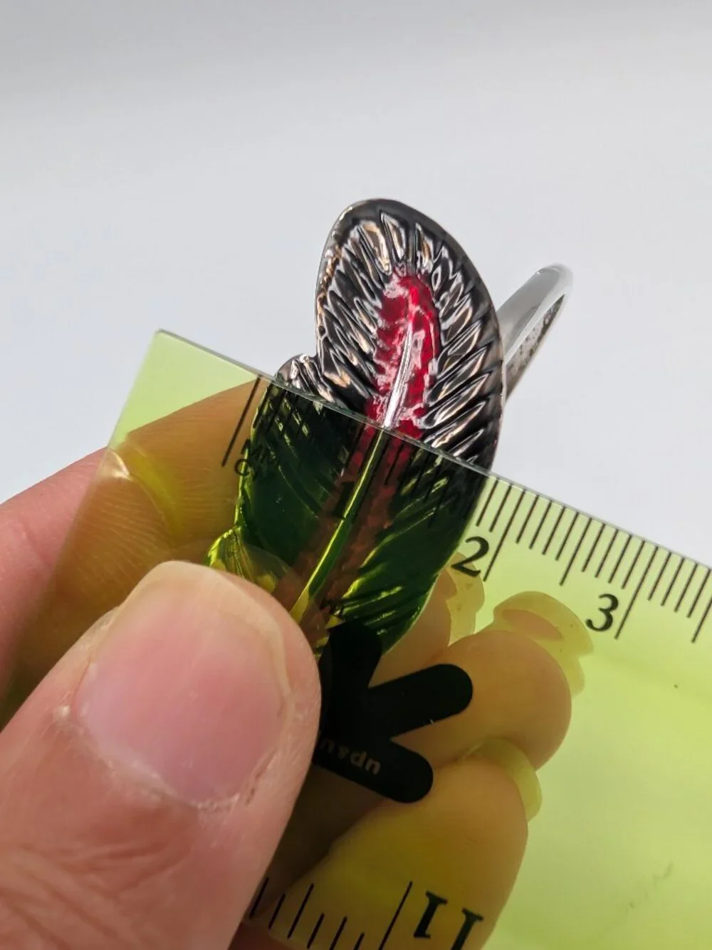 Vintage Silver Red Enamel Crane Feather Cuff Bracelet Boho Goth Bypass Bangle
